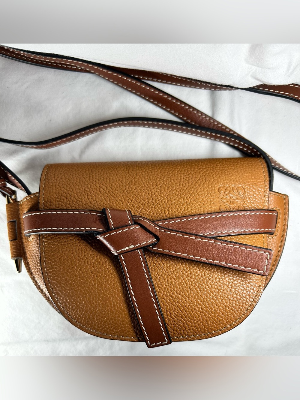 Loewe Calfskin Mini Gate Crossbody Bag in Caramel and Pecan